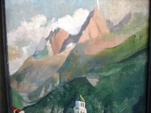 Frans de Groen - Frans de Groen "Alpenlandschap met kerktoren" olieverf op jute 1943 kopen? Bied vanaf 150!