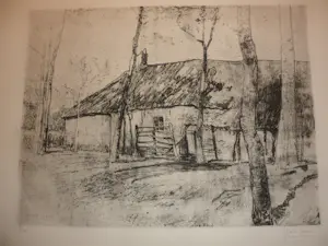Frans Hens - Ets, Landschap met boerderij. kopen? Bied vanaf 25!