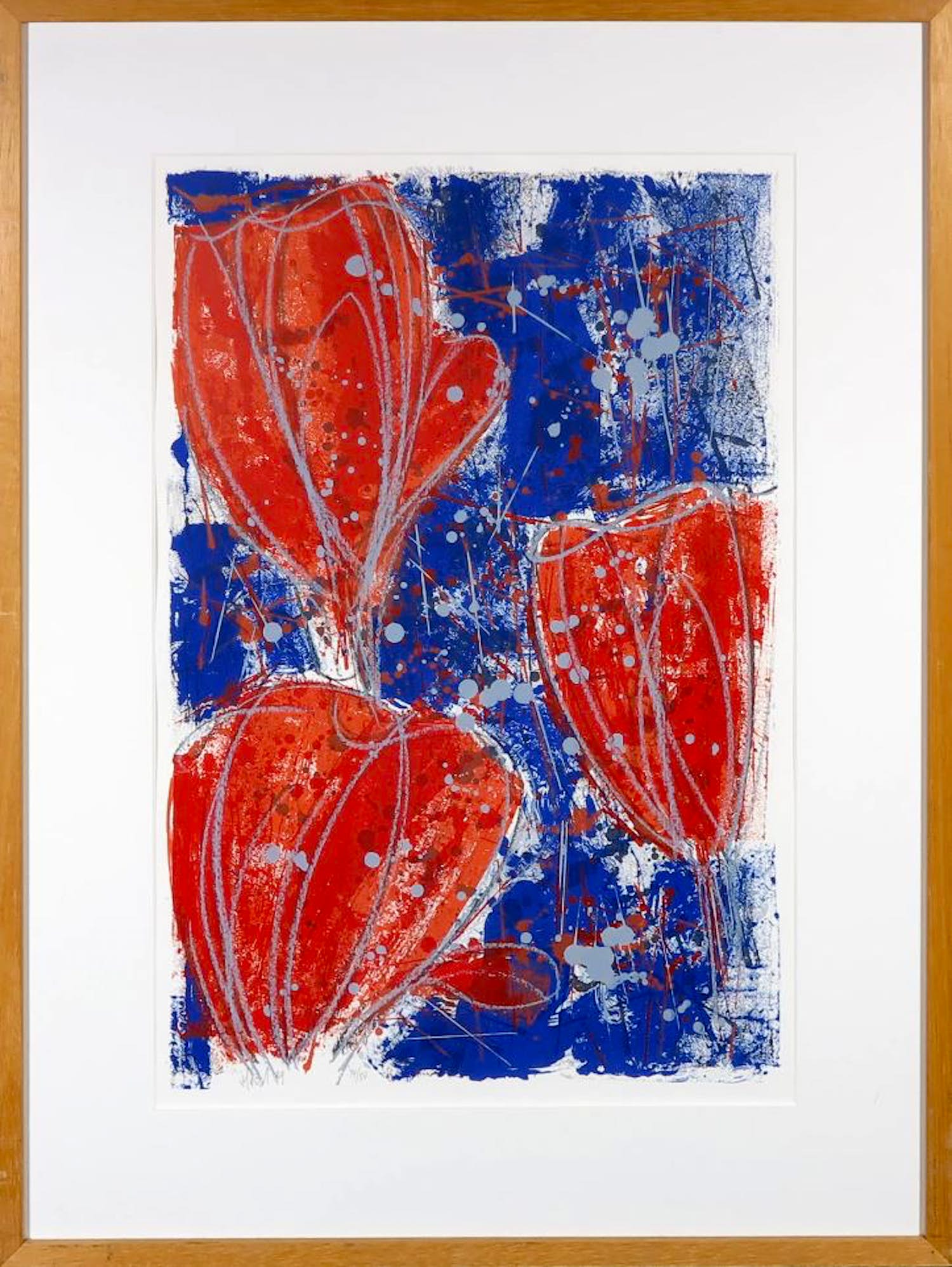 Ad van Hassel - Zeefdruk, Tulpen rood - Ingelijst verkocht voor € 35!