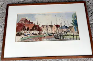 Jan van Riel - Aquarel van Jan van Riel uit 1953 van de haven van Spakenburg. kopen? Bied vanaf 85!