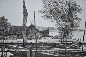 Willem Witjens - grote heldere ets - verstilde scene met vissersboten - 1929 kopen? Bied vanaf 60!