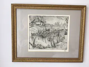 Jan Altink - Ets "Boer werkend in de tuin" - Perfect ingelijst - Atelierstempel - De Ploeg kopen? Bied vanaf 150!