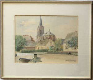 Jan P. A. Wiegman - aquarel/tekening met de St. Jans Geboortekerk in De Kwakel kopen? Bied vanaf 39!
