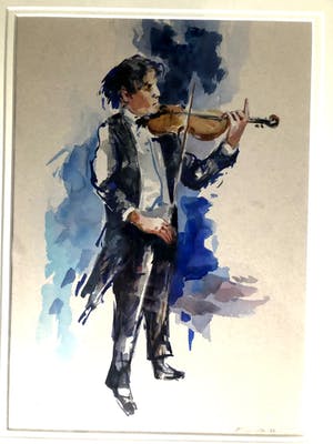 Buy Henk Fonville - Violist - Aquarel, Ingelijst? Bid from 90!