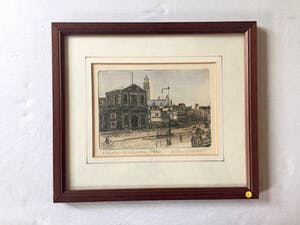 Willem Veldhorst - "Hofplein te Rotterdam" Kleurets, Ingelijst kopen? Bied vanaf 25!