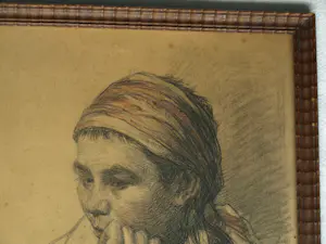 Hendricus Dievenbach - Ingelijste tekening , Portret vrouw kopen? Bied vanaf 50!