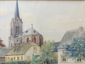 Jan P. A. Wiegman - aquarel/tekening met de St. Jans Geboortekerk in De Kwakel kopen? Bied vanaf 39!
