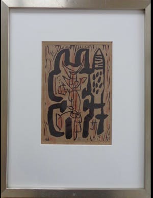 Anton Rooskens - COBRA-ABSTRACTIE / ZW-W LINOSNEDE + POTLOOD / 49x38cm / KADER / SIG / 1954 kopen? Bied vanaf 265!