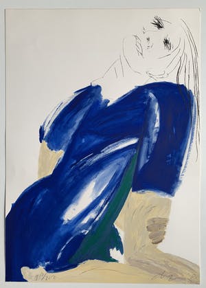 Jacqueline de Jong - kleurenlitho | 'Vrouw in blauw' | 1982 kopen? Bied vanaf 100!