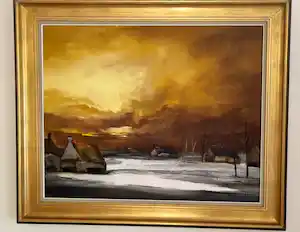 Paul Permeke - Olieverf schilderij - winterlandschap met huizen. verkauft für € 450!
