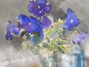 Louis van der Beesen - Stilleven met stenen kruik en blauwe violen kopen? Bied vanaf 75!