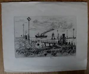 Jos van den Berg - Ets: Aanlegsteiger IJmuiden- 1965 kopen? Bied vanaf 39!