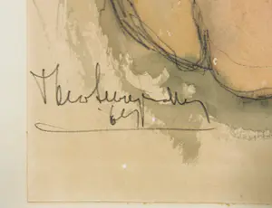 Theo Swagemakers - Aquarel/pentekening, Zittend naakt - Ingelijst kopen? Bied vanaf 1!