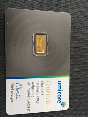 24K Goud - 1 gram fijngouden bullion Umicore kopen? Bied vanaf 37!
