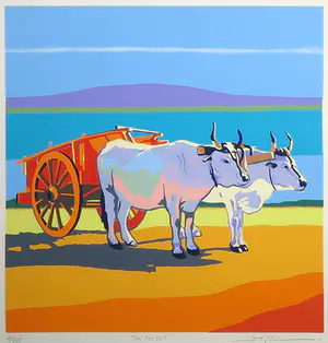 Marco Kooiman - Zeefdruk, The Red Cart - Ingelijst kopen? Bied vanaf 50!