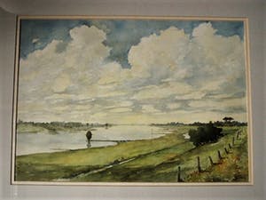 Jaap van Veen - Grote gesigneerde Aquarel "Hollands Polderlandschap langs de Lek" - kopen? Bied vanaf 10!
