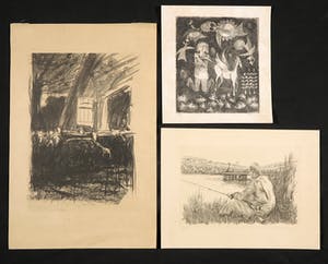 Niet of onleesbaar gesigneerd - Gemengde Techniek, Zonder Titel - Lot van 5 prenten kopen? Bied vanaf 1!