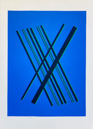 Willem Hussem - Compositie met gekruiste lijnen in blauw, zwart en groen kaufen? Bieten Sie von 225!
