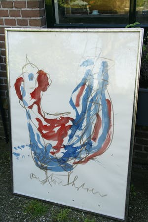 Buy Anton Heyboer - Kip/vogel rood blauw? Bid from 310!