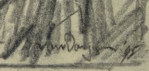 Kees van Dongen - Schets in houtskool, Café-scène kopen? Bied vanaf 1!