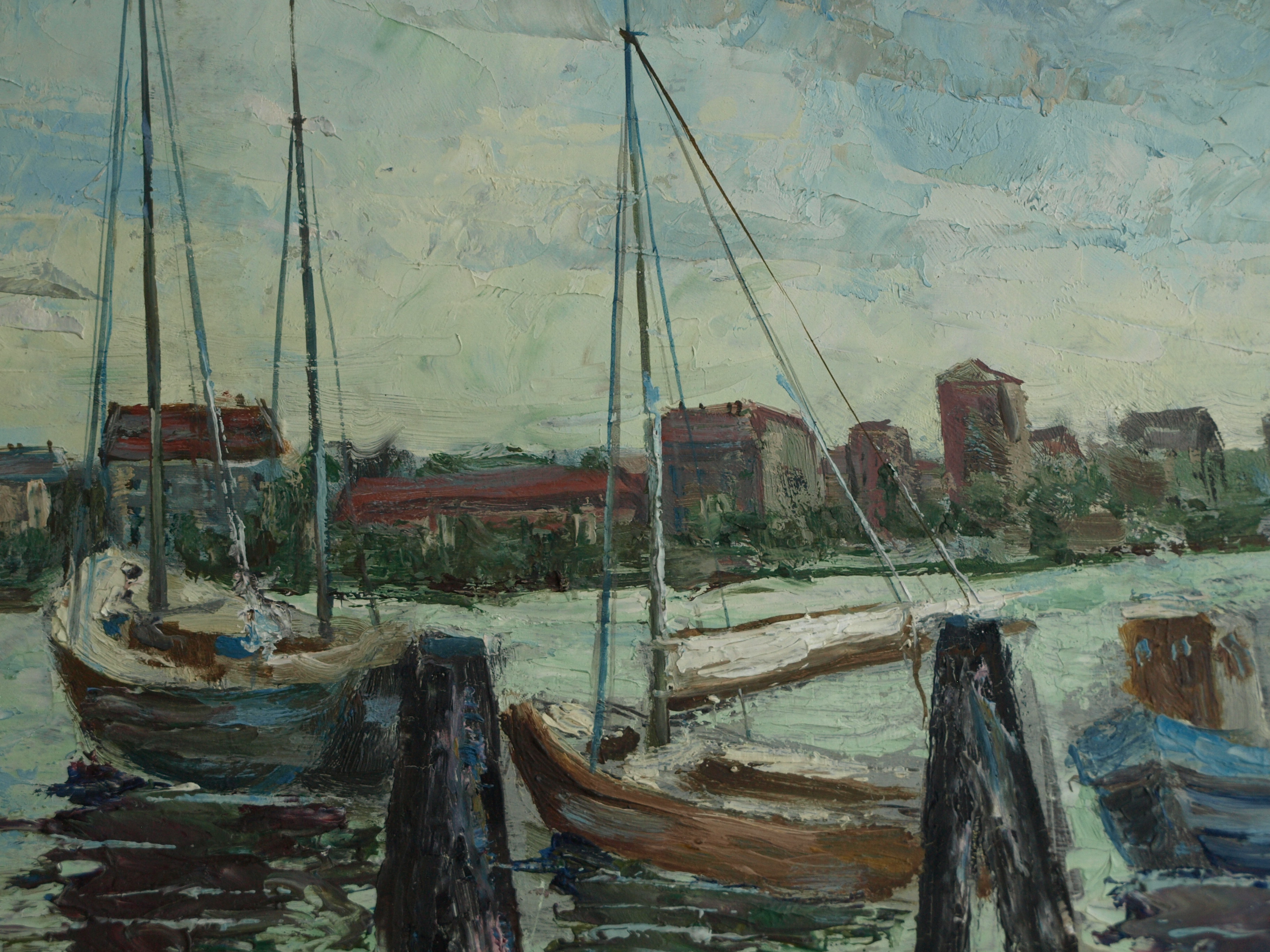 Niet of onleesbaar gesigneerd - Olieverf op board – Havengezicht – gesigneerd & ingelijst  kopen? Bied vanaf 1!