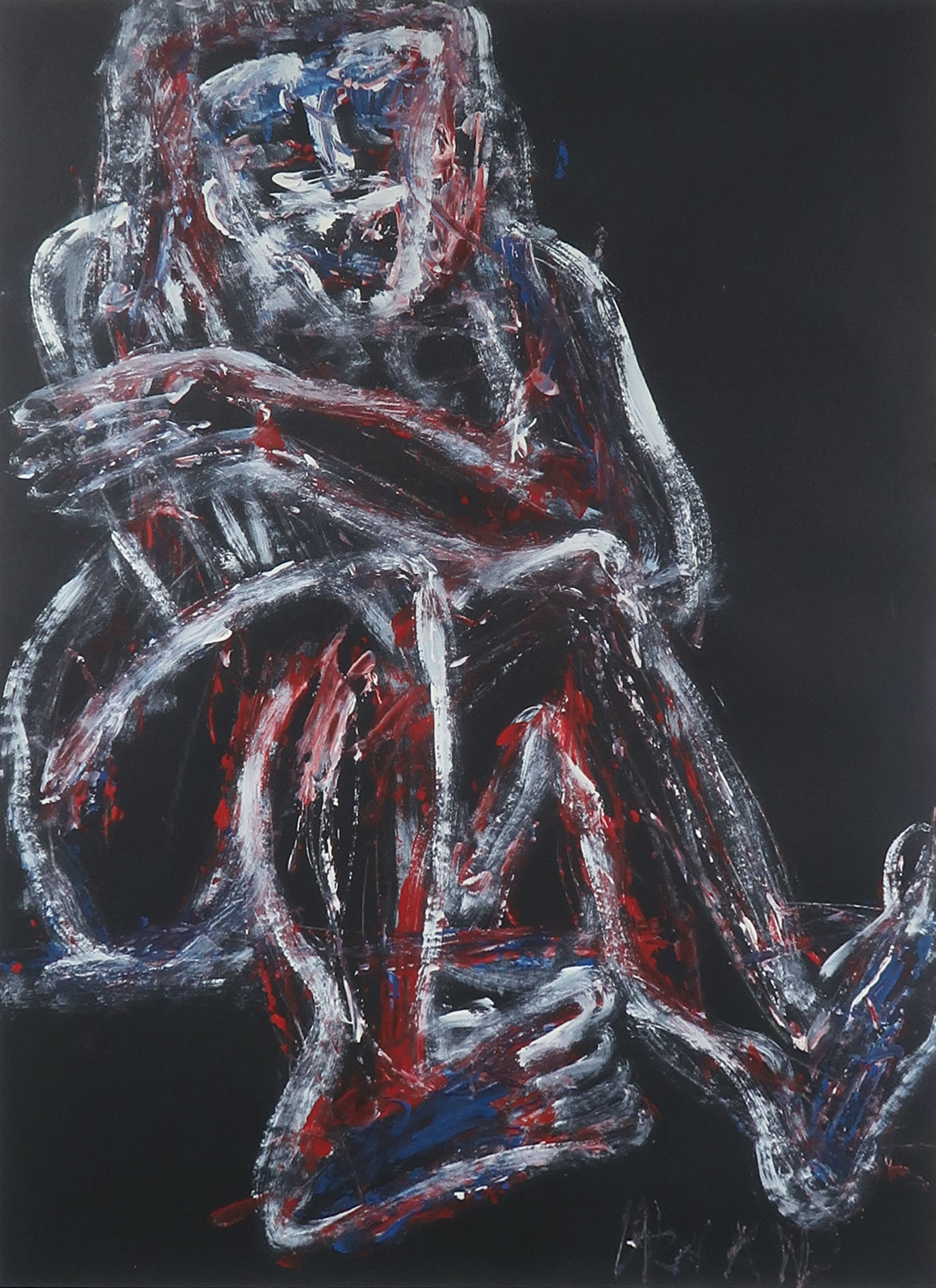 Niet of onleesbaar gesigneerd - Gouache op papier, Zittend figuur - Ingelijst kopen? Bied vanaf 1!