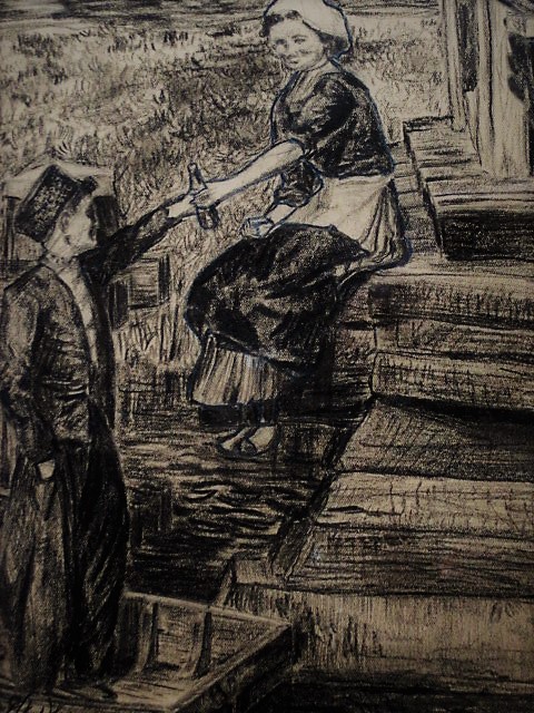 Niet of onleesbaar gesigneerd - Volendam 1931 - "Op de brug in Volendam bij het Dril" gesigneerd kopen? Bied vanaf 1!