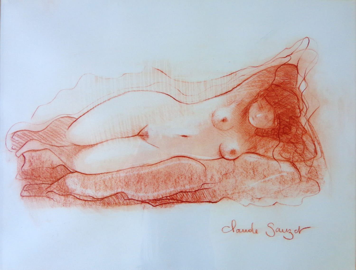 Buy Claude Sauzet - LIGGENDE NAAKTE VROUW / ORIGINEEL WERK / 68x82cm / KADER / SIG? Bid from 40!