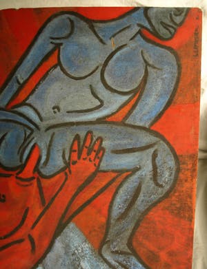 Niet of onleesbaar gesigneerd - Acrylverf op paneel , “Erotische voorstelling” – groot, 100 x 108 cm kopen? Bied vanaf 1!