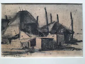 Roelof Klein - Houtskool tekening, boerderij. kopen? Bied vanaf 45!
