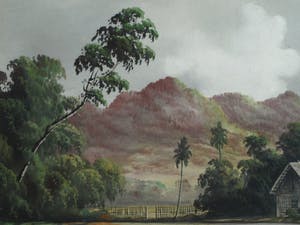 Niet of onleesbaar gesigneerd - Grote ingelijste gouache , Indisch landschap – ca. 1950 – 54 x 87 cm. kopen? Bied vanaf 1!