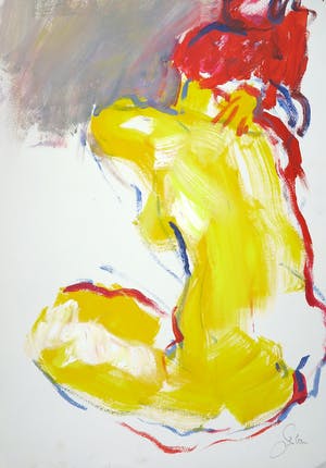 Franscz Witte - Acryl op papier, Geel figuur kopen? Bied vanaf 1!