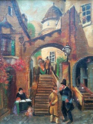 Niet of onleesbaar gesigneerd - Klassiek stadstafereel (in stijl: Hollandse school) kopen? Bied vanaf 10!