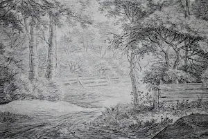 Anthonie Waterloo - Bospad met hekwerk - 17e eeuwse ets kopen? Bied vanaf 150!