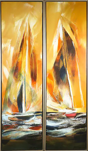 AcheterPeter Meijer - Acryl op doek, Zeilschepen 3 - Ingelijst (Zeer groot tweeluik)? Enchérissez de 400!