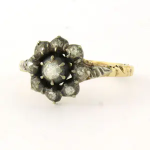 14k geel goud met zilveren ring bezet met roos diamanten tot. 0.20ct -G/H - SI kopen? Bied vanaf 360!