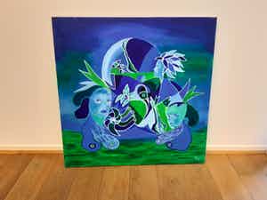 Maartje Wijngaarden - gezichten blauw/groen verkocht voor € 55!