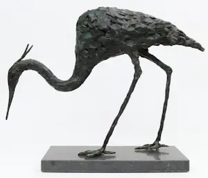 Jacqueline van der Laan - Groen gepatineerd bronzen sculptuur: 'Reiger kopen? Bied vanaf 1499!
