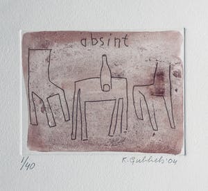 Klaas Gubbels - ets met aquarel ingekleurd - ‘Absint’ - 2004 kopen? Bied vanaf 245!