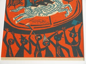 Jenny Dalenoord - Linosnede , BEVRIJDINGSDAG 1945-1955 – gesigneerd & ingelijst – 1955 kopen? Bied vanaf 10!