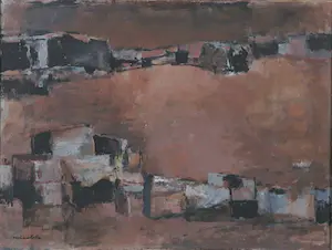Jan Miechels - Acryl op paneel, Abstract landschap - Ingelijst kopen? Bied vanaf 60!