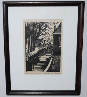 Andre van der Vossen - sluis Monnikendam - houtsnede kopen? Bied vanaf 40!