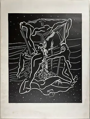 Thomas van der Linden - 'Männerlicht am Strand' - grote lino, handgesigneerd kopen? Bied vanaf 1!