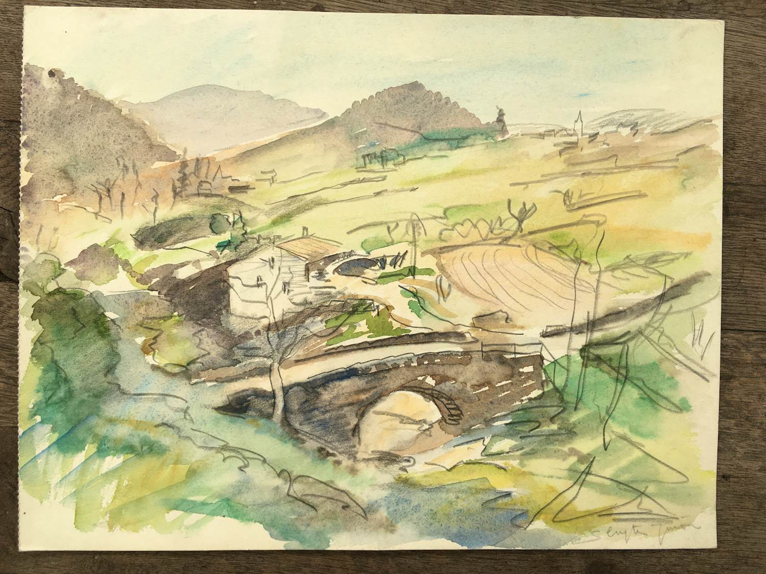 Jan Sluijters (jr.) - Berglandschap met brug en boerderijtje kopen? Bied vanaf 75!