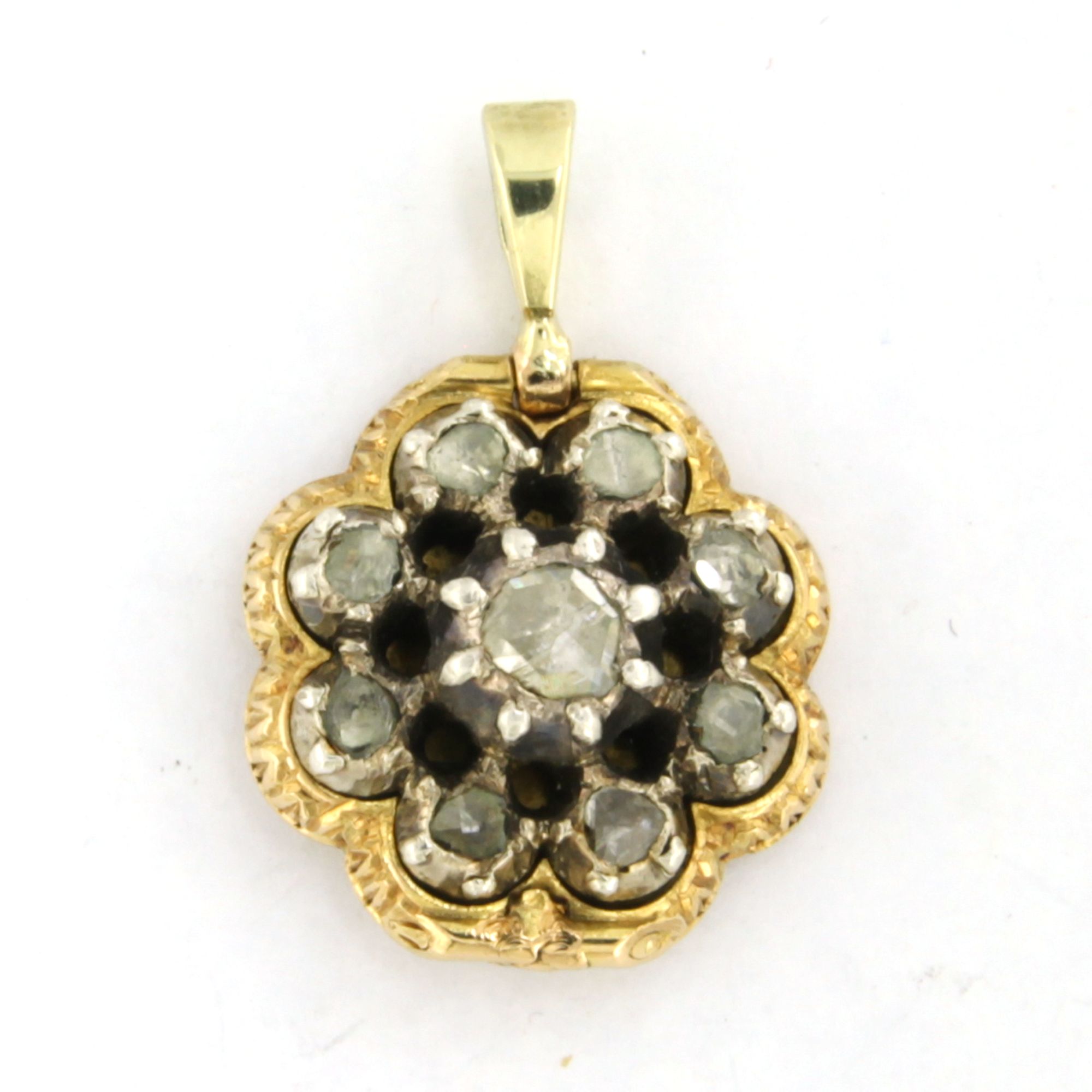 Buy 18k goud met zilver hanger met roos diamant tot. 0.10ct – G/H – SI – 4.8 gram? Bid from 650!