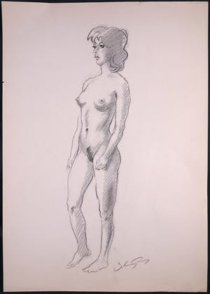 Jan Sluijters (jr.) - Houtskool op papier, Poserend naakt kopen? Bied vanaf 1!