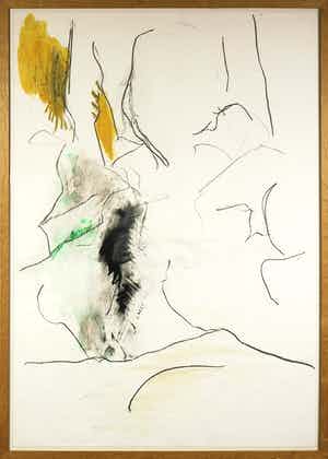 Jo Foulon - Lijntekening in pastelkrijt en aquarel, Zonder titel - Ingelijst verkocht voor € 150!