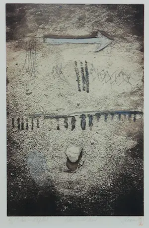 Veerle Rooms - Ets (staal diepdruk) op papier, Tekens in het zand - Ingelijst kopen? Bied vanaf 35!