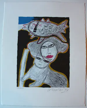 Corneille - Litho: Femme entre chat et oiseau - 1994 kaufen? Bieten Sie von 225!