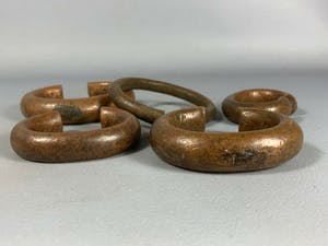 Benin - 201008 - Large Tribal used 5 bracelets or manilla's - Nigeria. kopen? Bied vanaf 65!